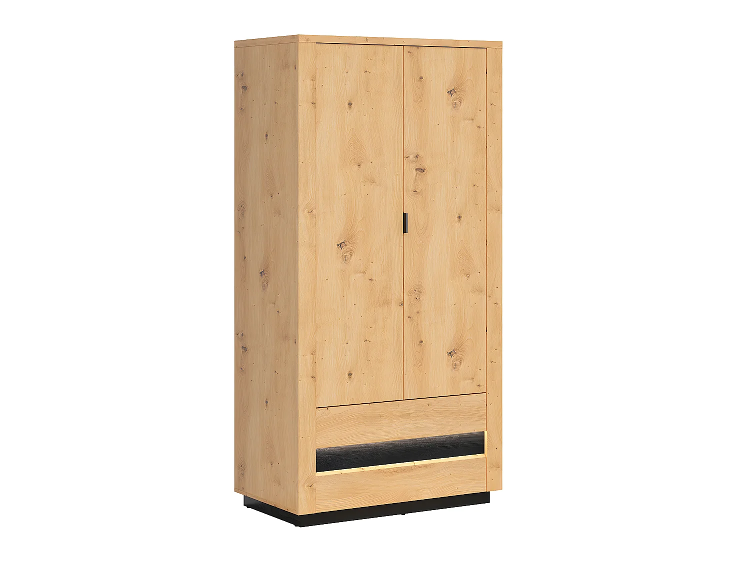 Armoire 2 portes 2 tiroirs avec LED Glenn Bois et Noir