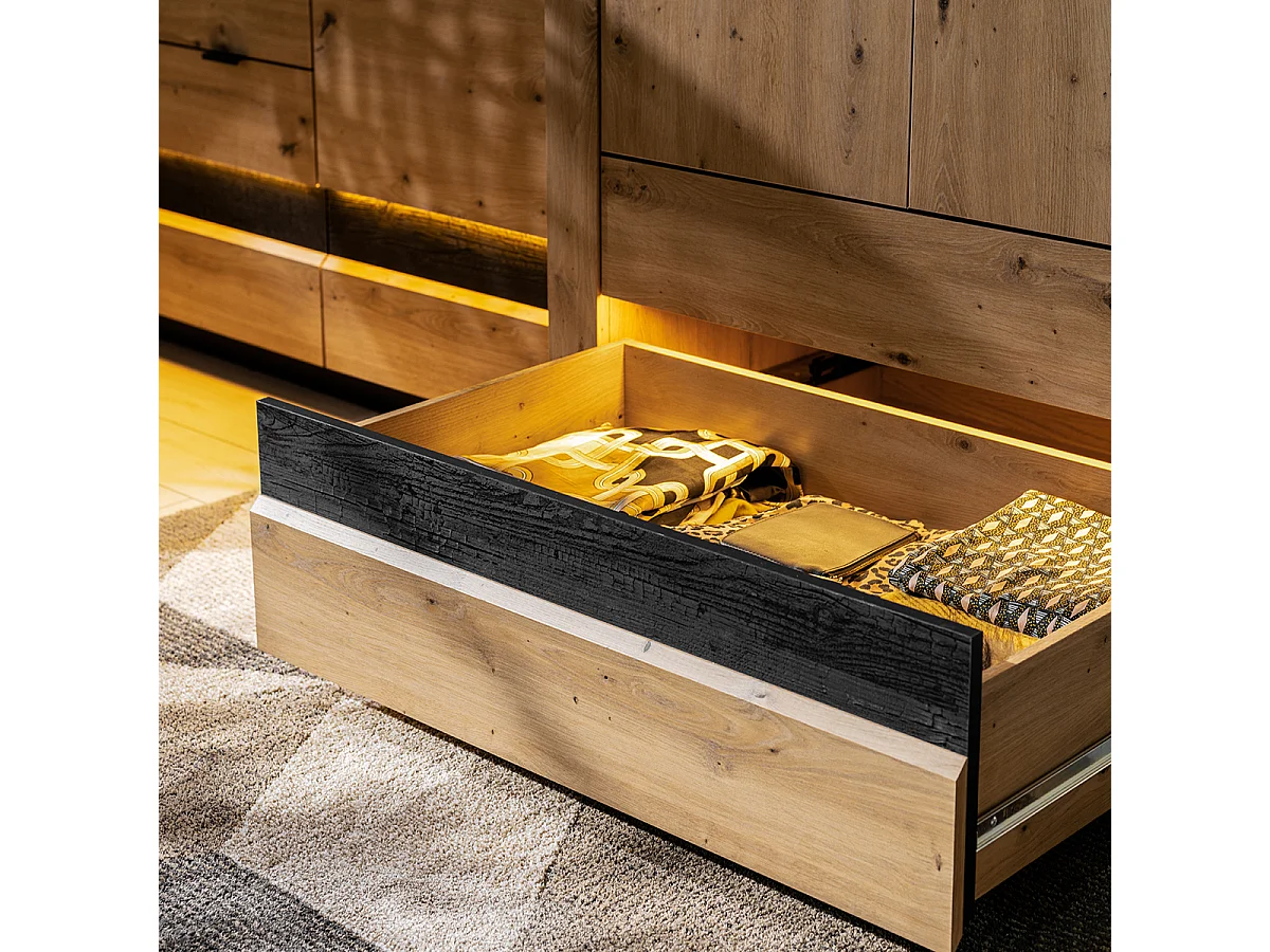 Armario 2 puertas 2 cajones con LED Glenn Madera y Negro