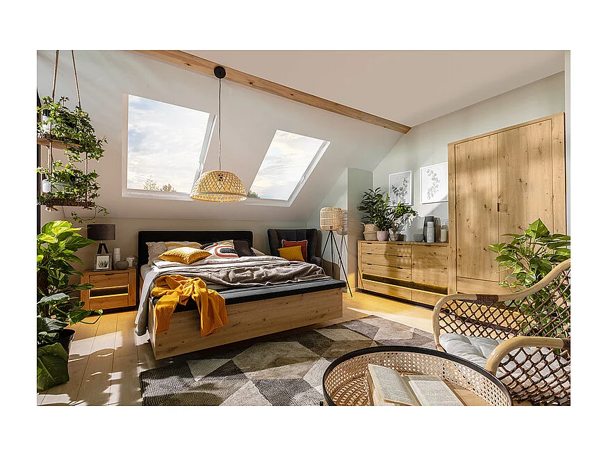 Armario 2 puertas 2 cajones con LED Glenn Madera y Negro