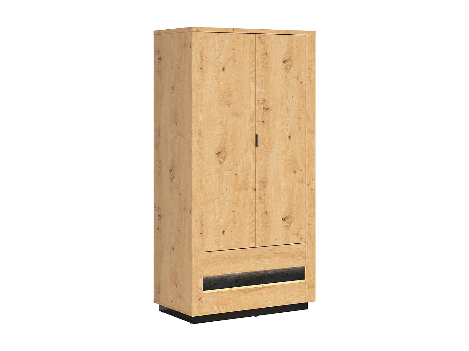 Garderobe med 2 døre og 2 skuffer med LED Glenn Træ og sort