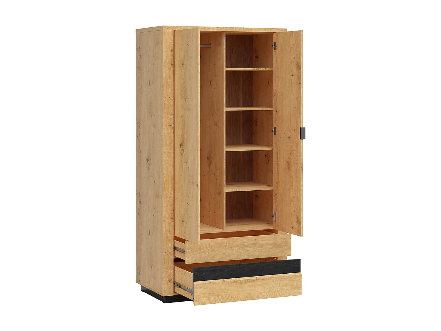 Garderobe med 2 døre og 2 skuffer med LED Glenn Træ og sort
