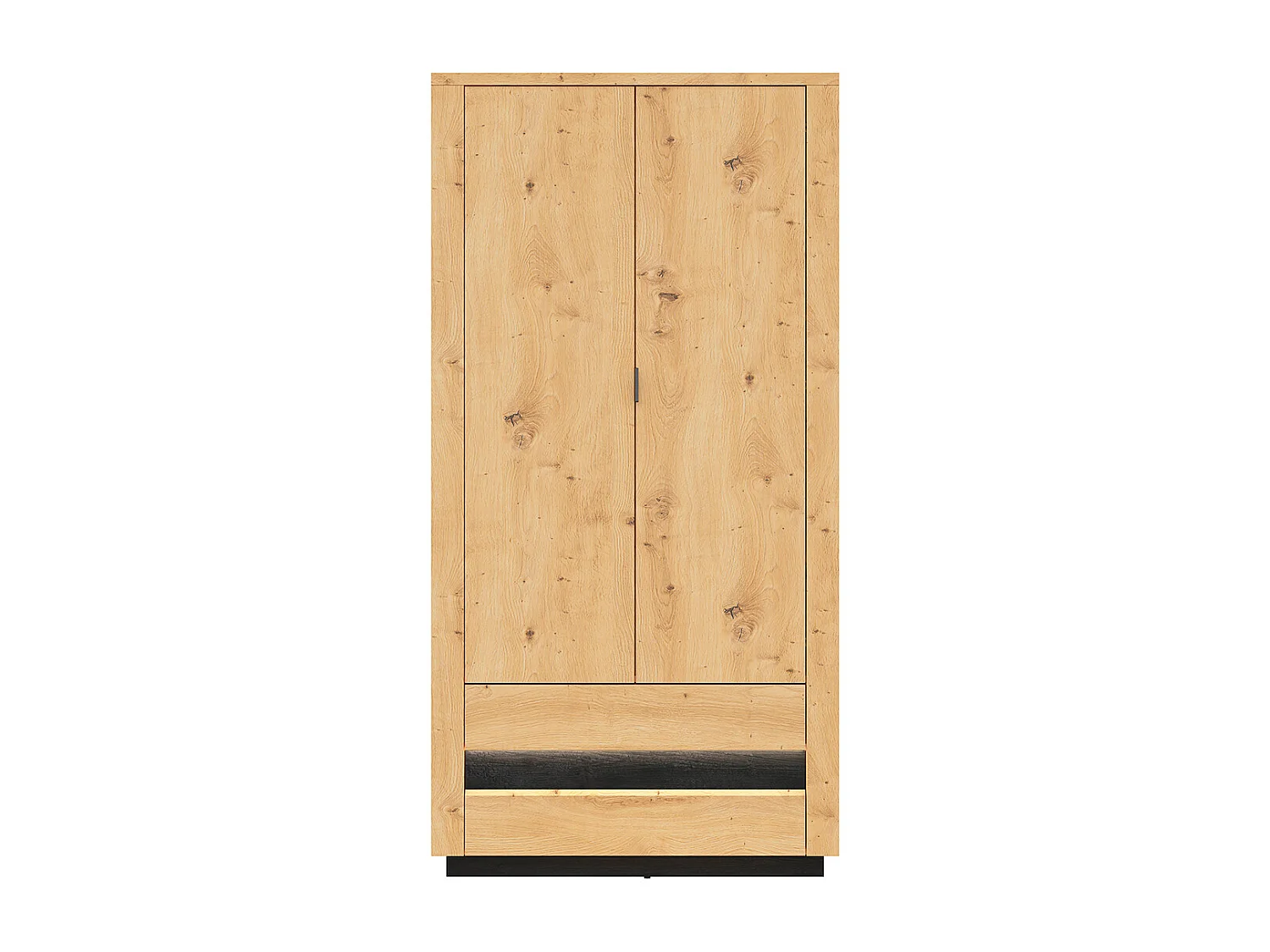 Garderobe med 2 døre og 2 skuffer med LED Glenn Træ og sort