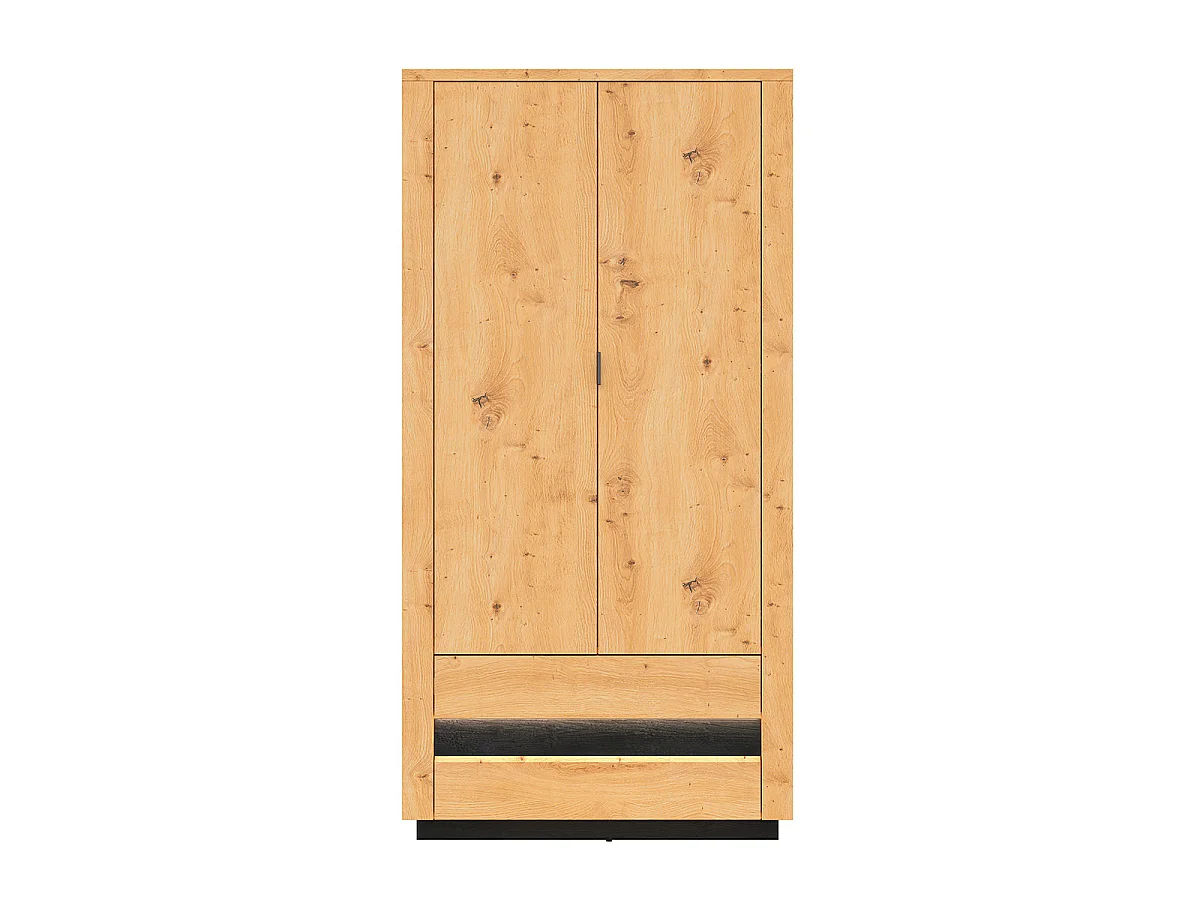 Garderobe med 2 døre og 2 skuffer med LED Glenn Træ og sort
