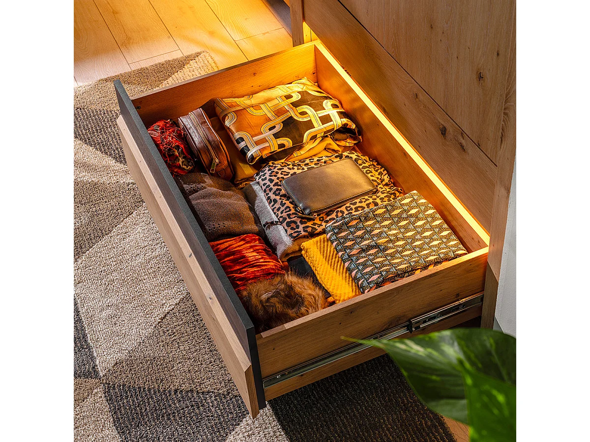 Garderobe med 2 døre og 2 skuffer med LED Glenn Træ og sort