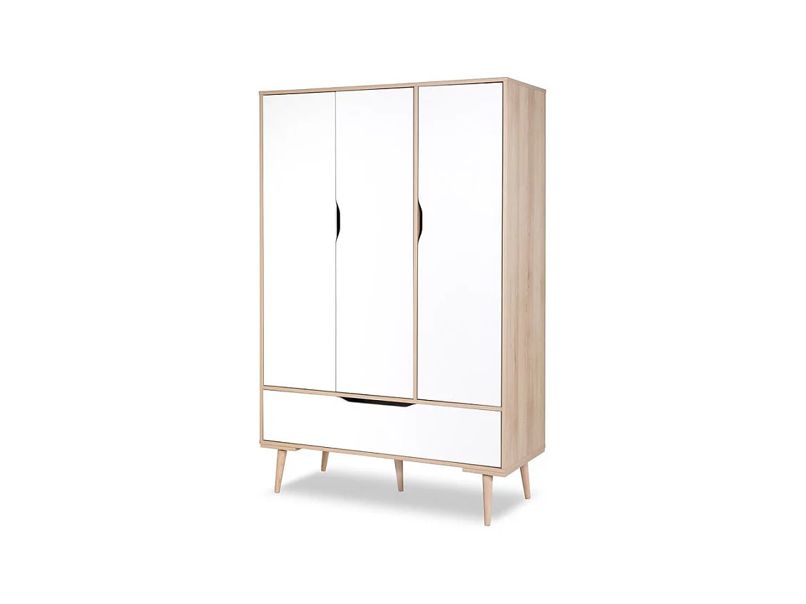 Armoire 3 portes 1 tiroir LittleSky by Klups Sofie Hêtre et Blanc