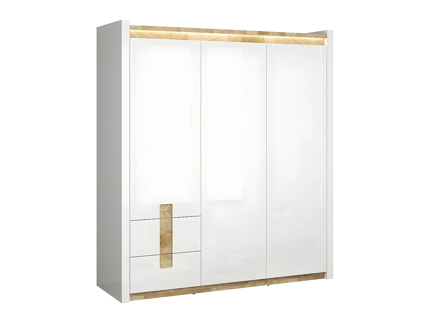 Armoire 3 portes avec LED Helios Blanc laqué et Bois