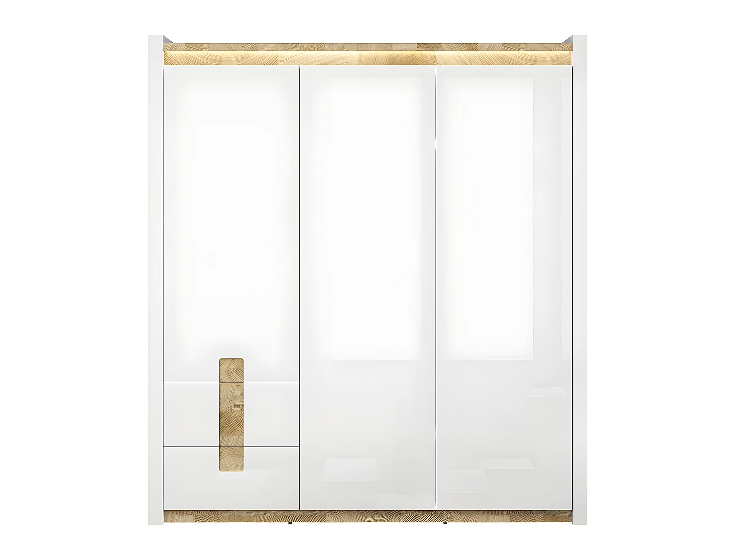 Armoire 3 portes avec LED Helios Blanc laqué et Bois