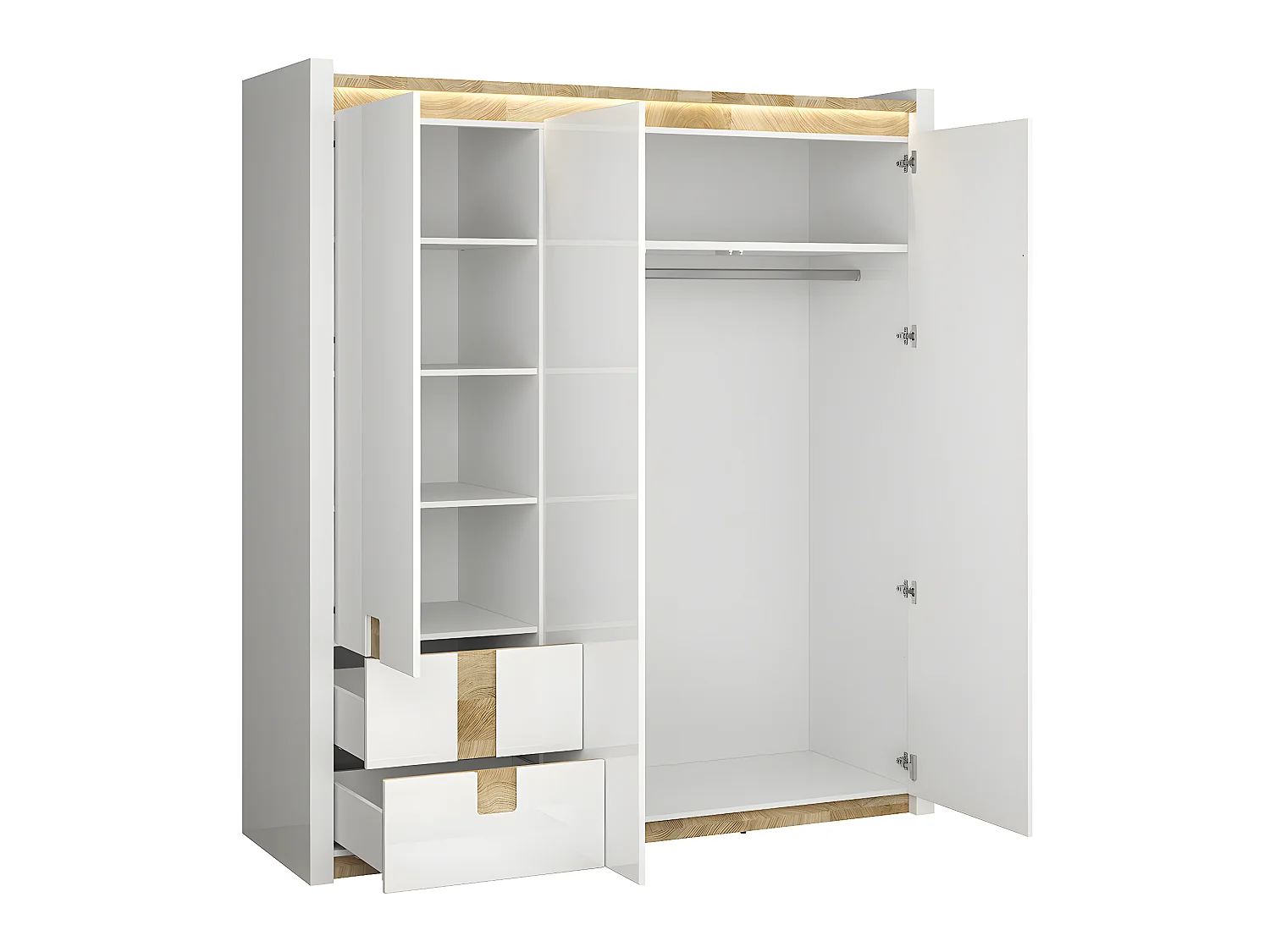 Armoire 3 portes avec LED Helios Blanc laqué et Bois