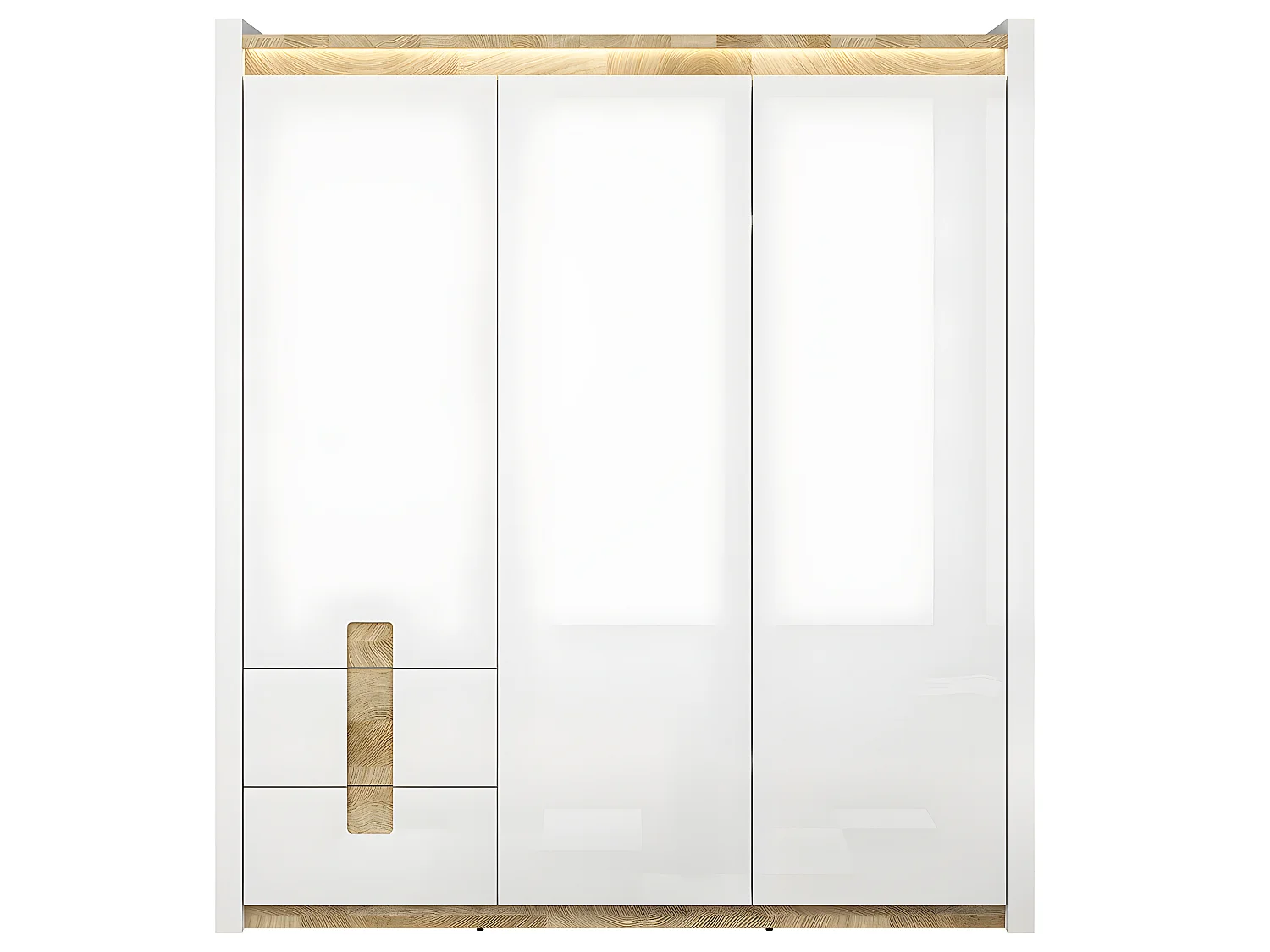 3-türiger Schrank mit LED Helios Lackweiß und Holz