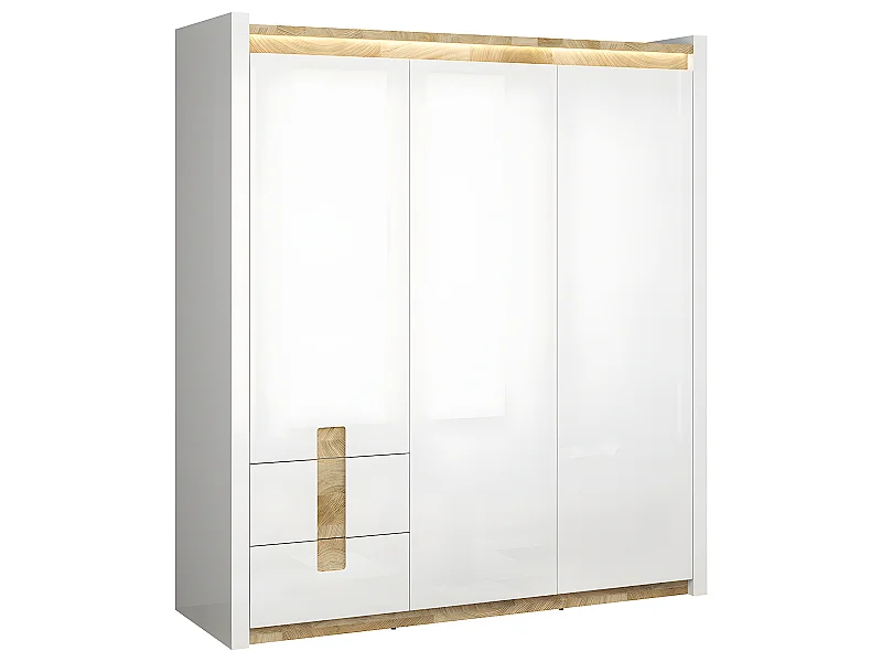 3-türiger Schrank mit LED Helios Lackweiß und Holz