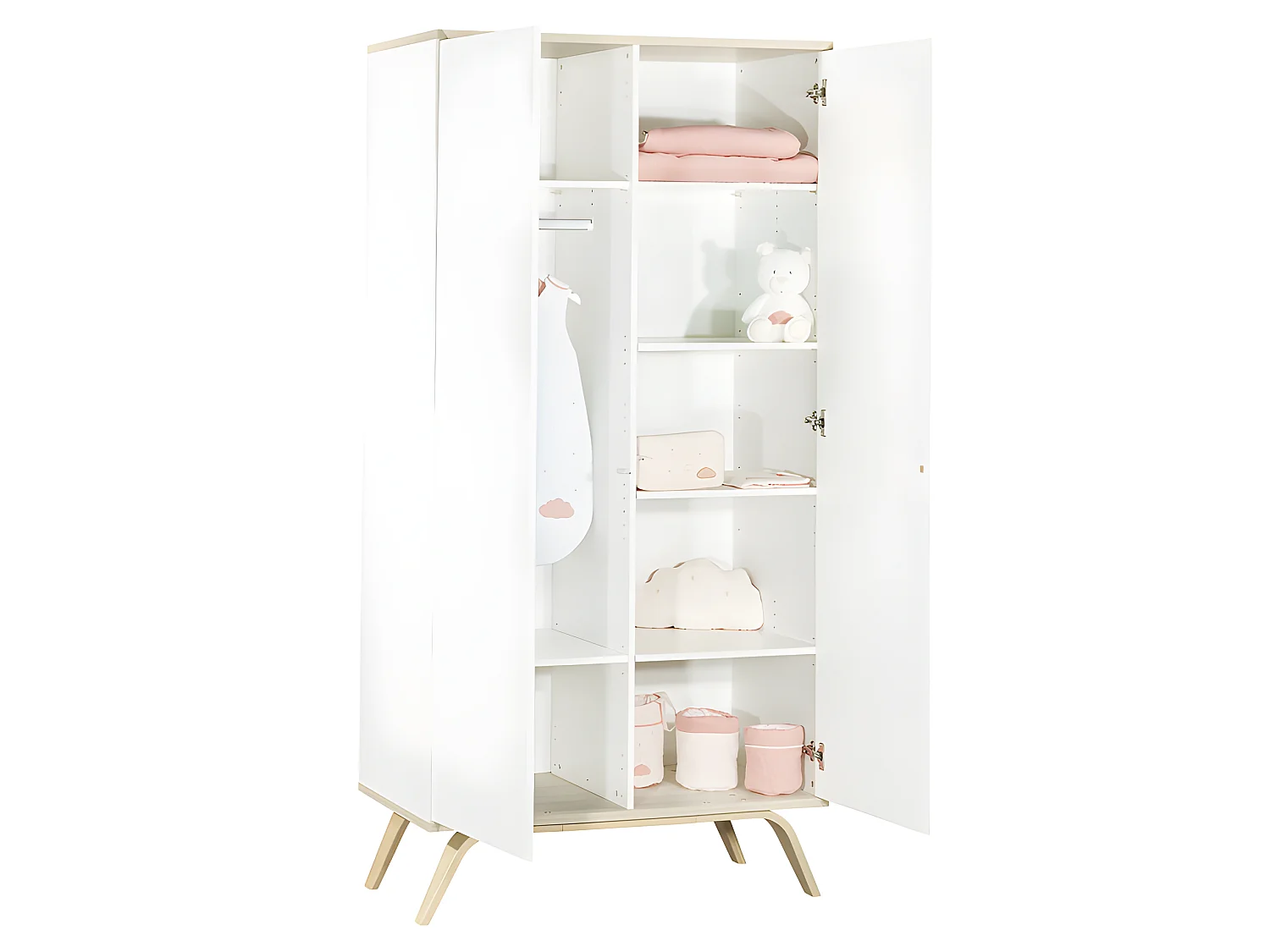 Armadio per bambini a 2 ante in legno bianco 209x102x56cm