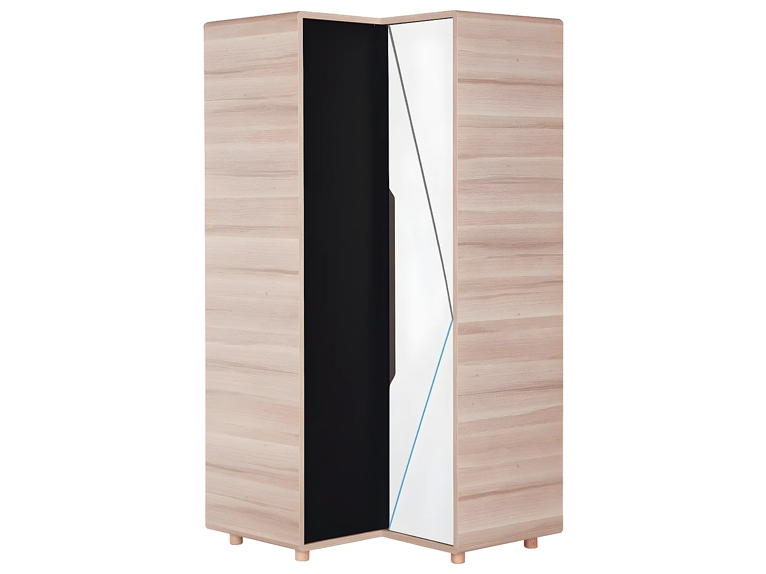 Armoire d'angle 2 portes Evolve Bois Blanc et Noir