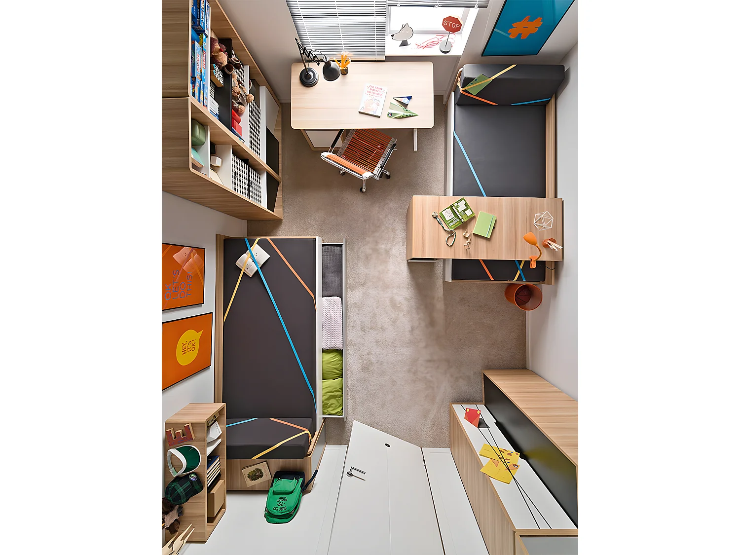 Armoire d'angle 2 portes Evolve Bois Blanc et Noir