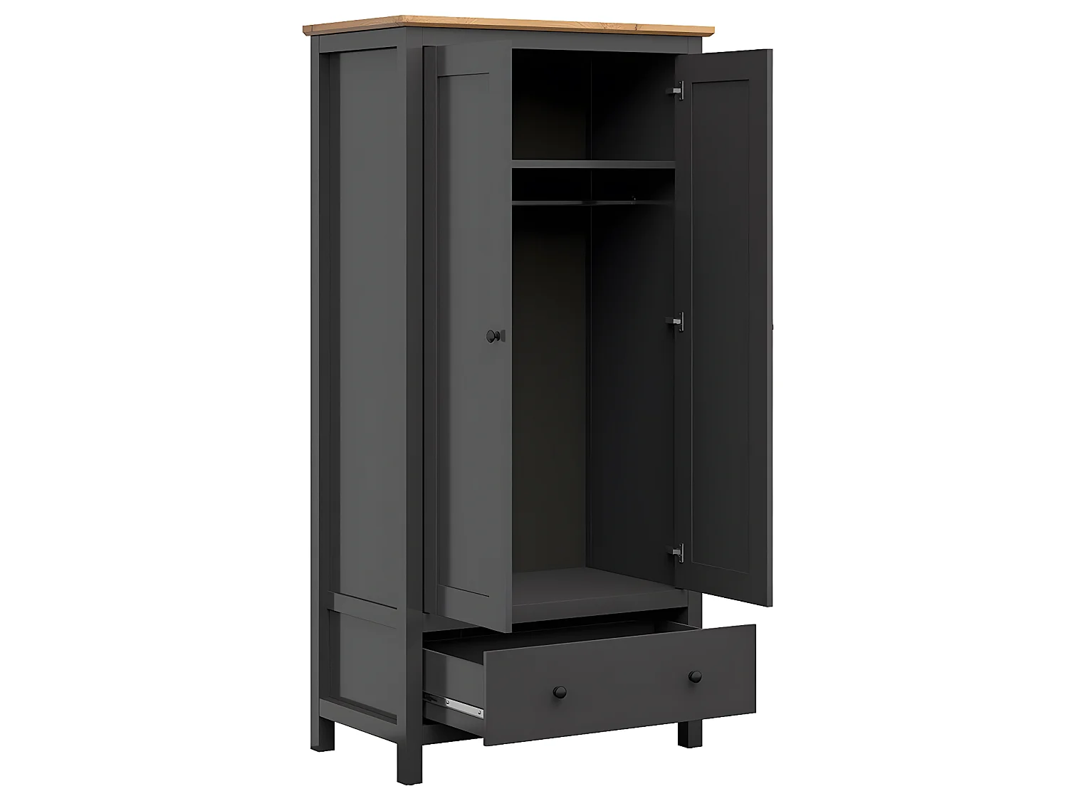 Armoire 2 portes 1 tiroir Duck Gris anthracite et Bois