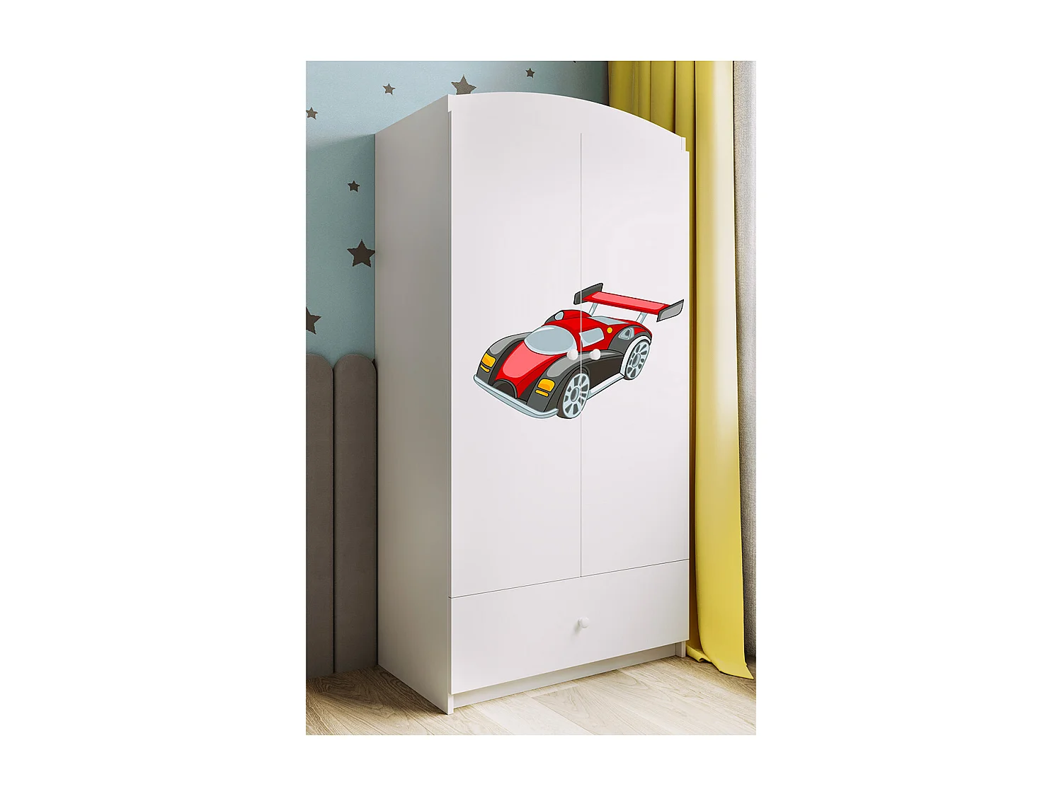 Armoire 2 portes 1 tiroir Babydream Voiture de course - Blanc
