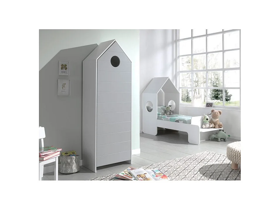Armario infantil 1 puerta cabaña playa madera lacada gris Camila