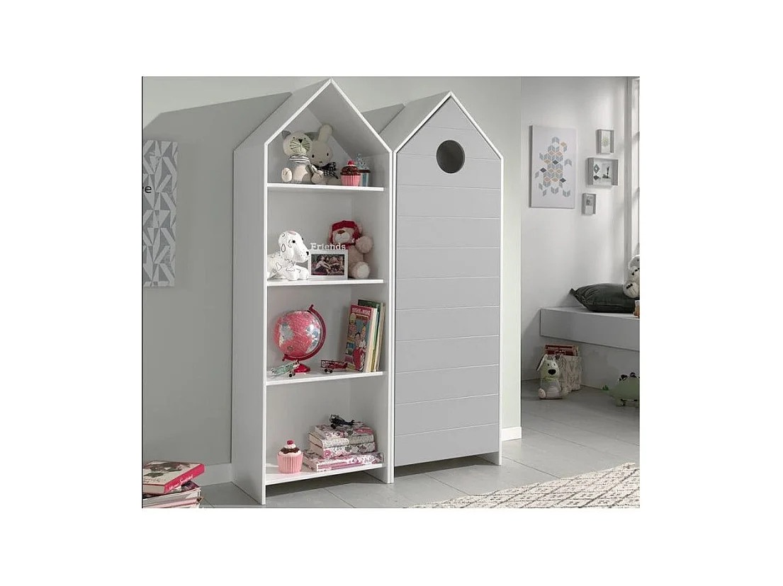 Armario infantil 1 puerta cabaña playa madera lacada gris Camila