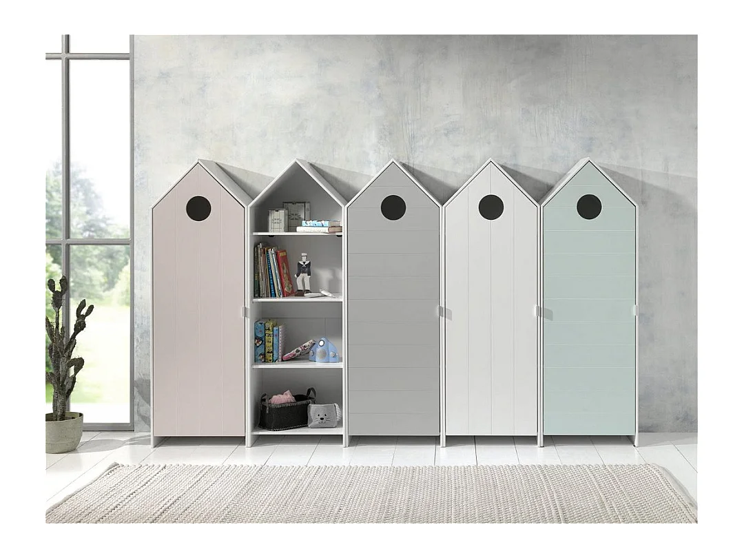 Armario infantil 1 puerta cabaña playa madera lacada gris Camila