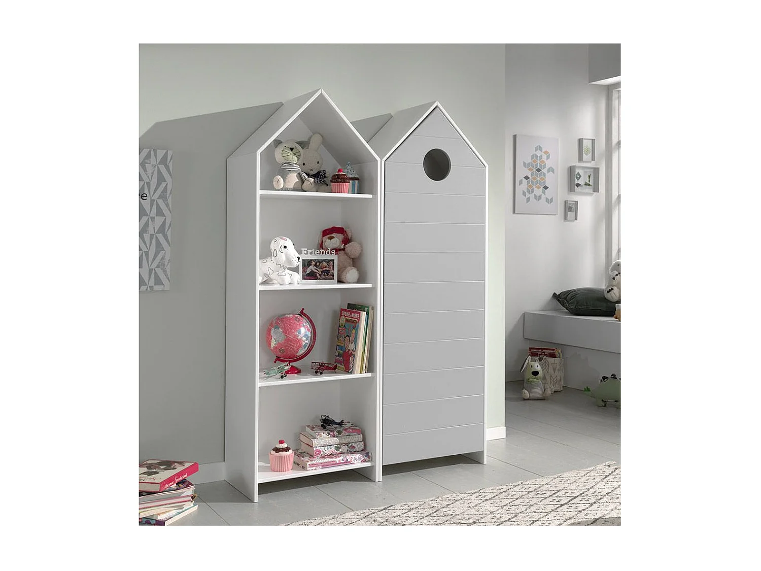 Kinderkledingkast 1 deur strandcabine grijs gelakt hout Camila