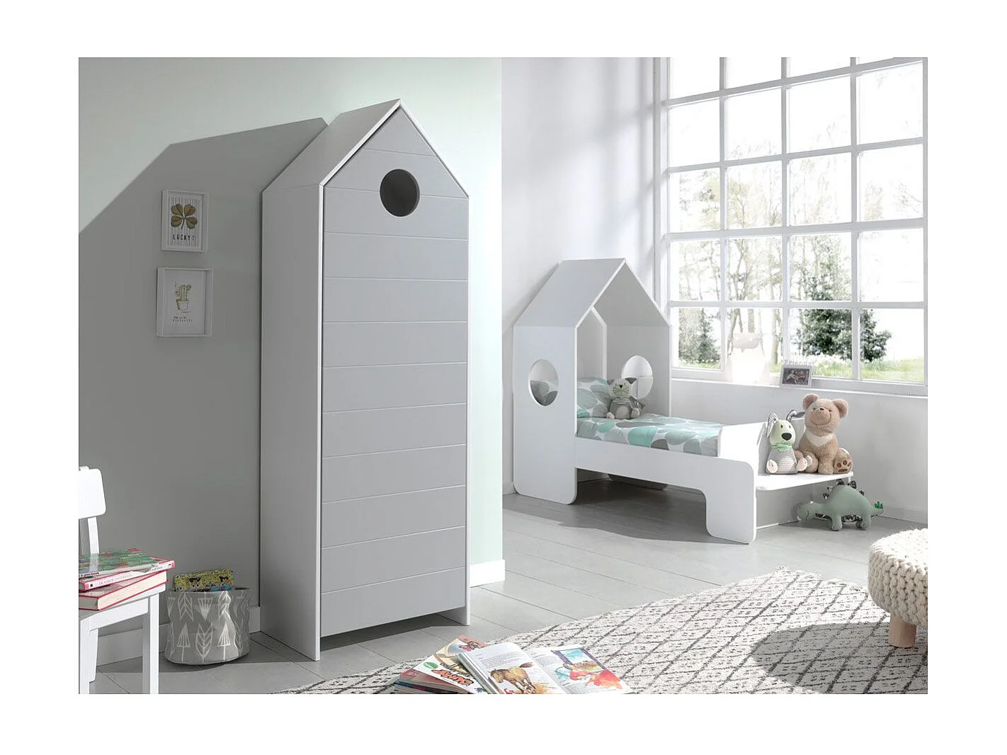 Kinderkledingkast 1 deur strandcabine grijs gelakt hout Camila