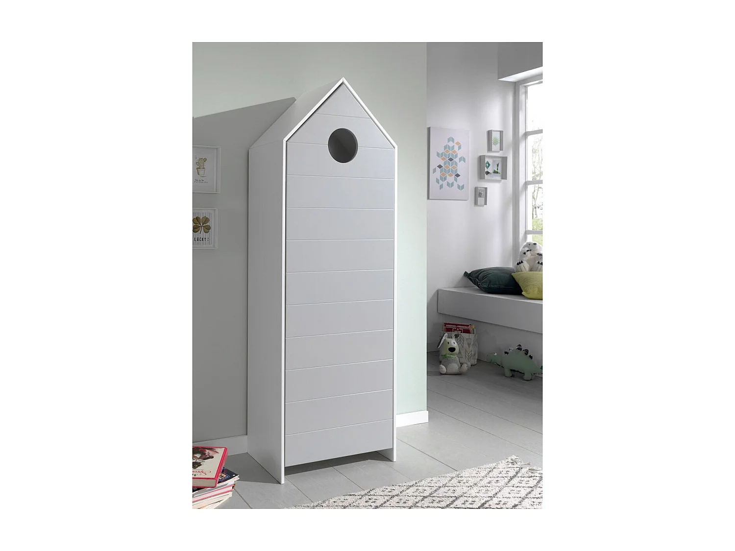 Kinderkledingkast 1 deur strandcabine grijs gelakt hout Camila