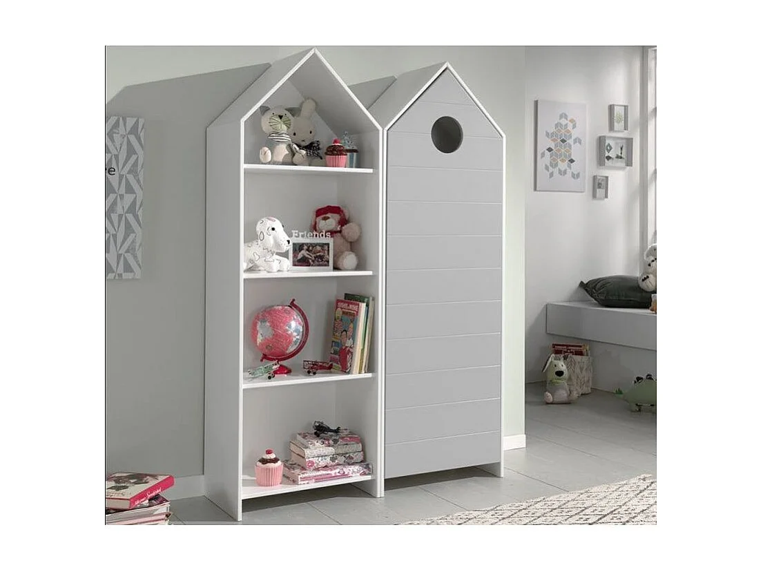 Kinderkledingkast 1 deur strandcabine grijs gelakt hout Camila