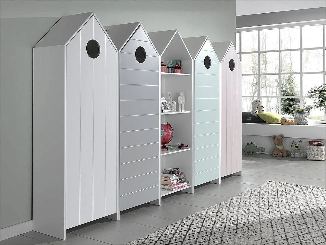 Kinderkledingkast 1 deur strandcabine grijs gelakt hout Camila
