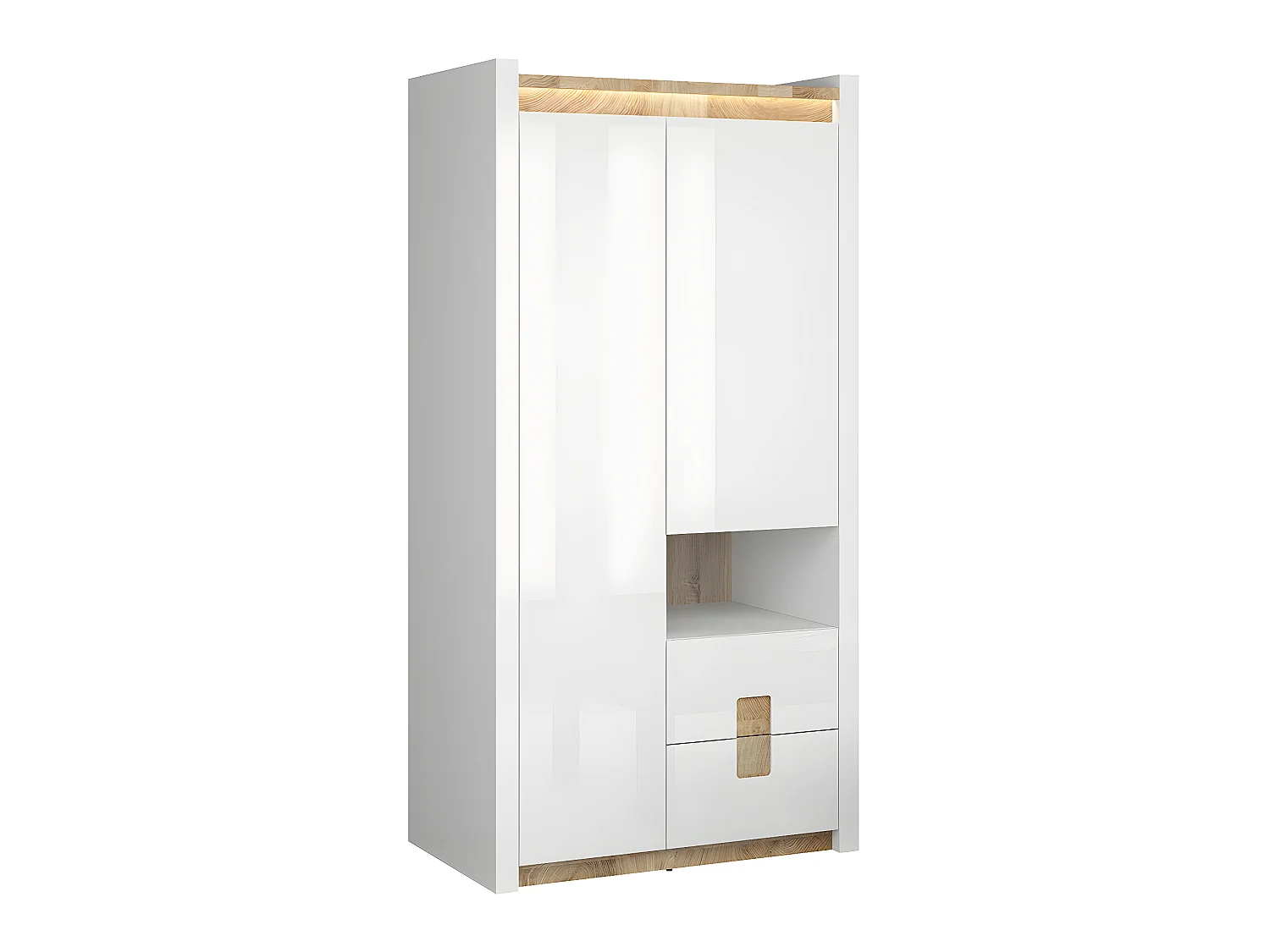 2-deurs kast met 2 lades en 1 nis met LED Helios Wit lak en Hout