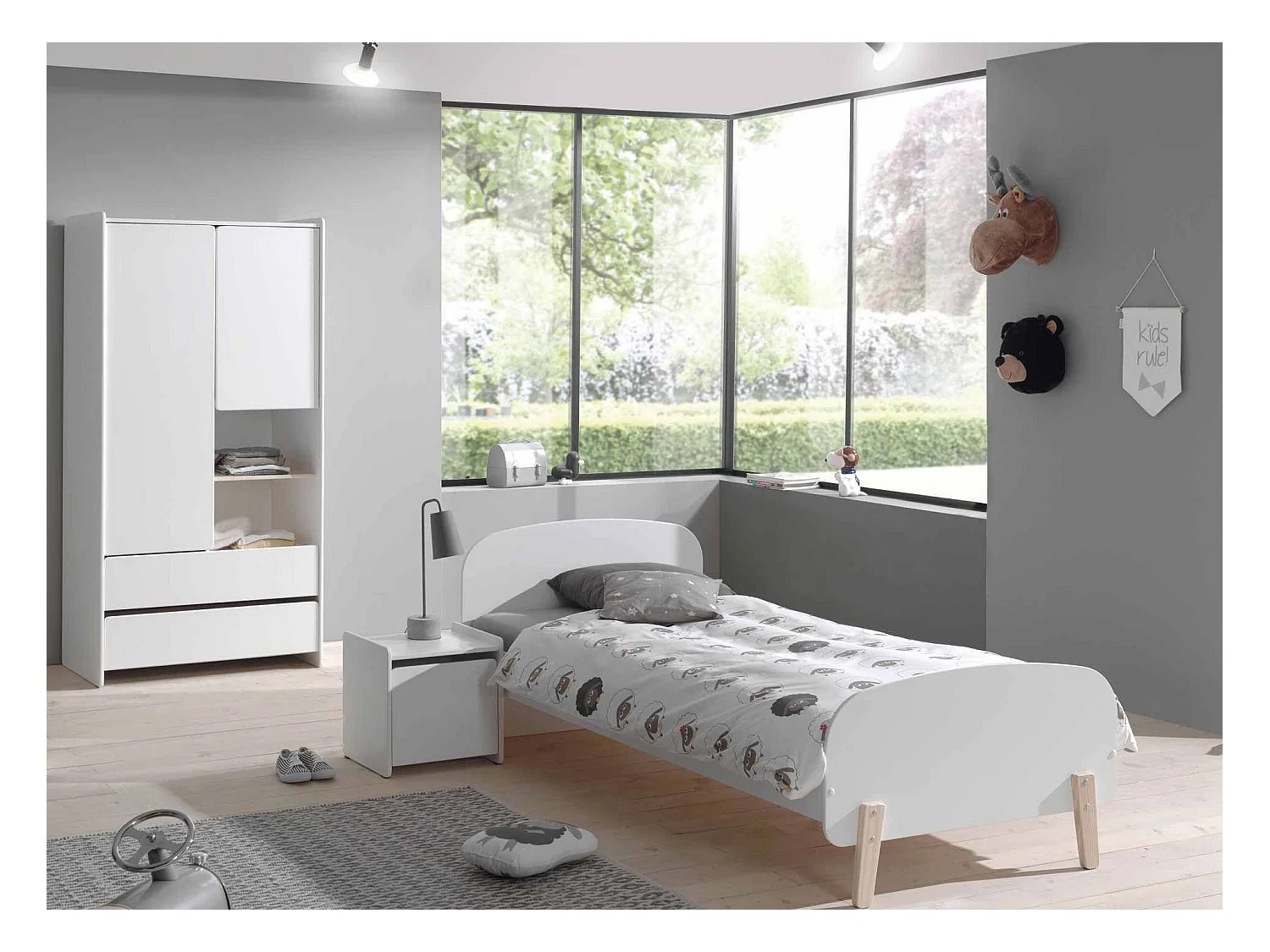 Armoire 2 Portes & 2 Tiroirs "Kiddy" 90cm Blanc