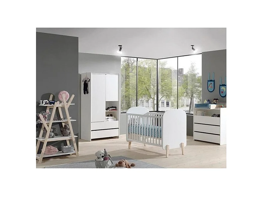 Armoire 2 Portes & 2 Tiroirs "Kiddy" 90cm Blanc
