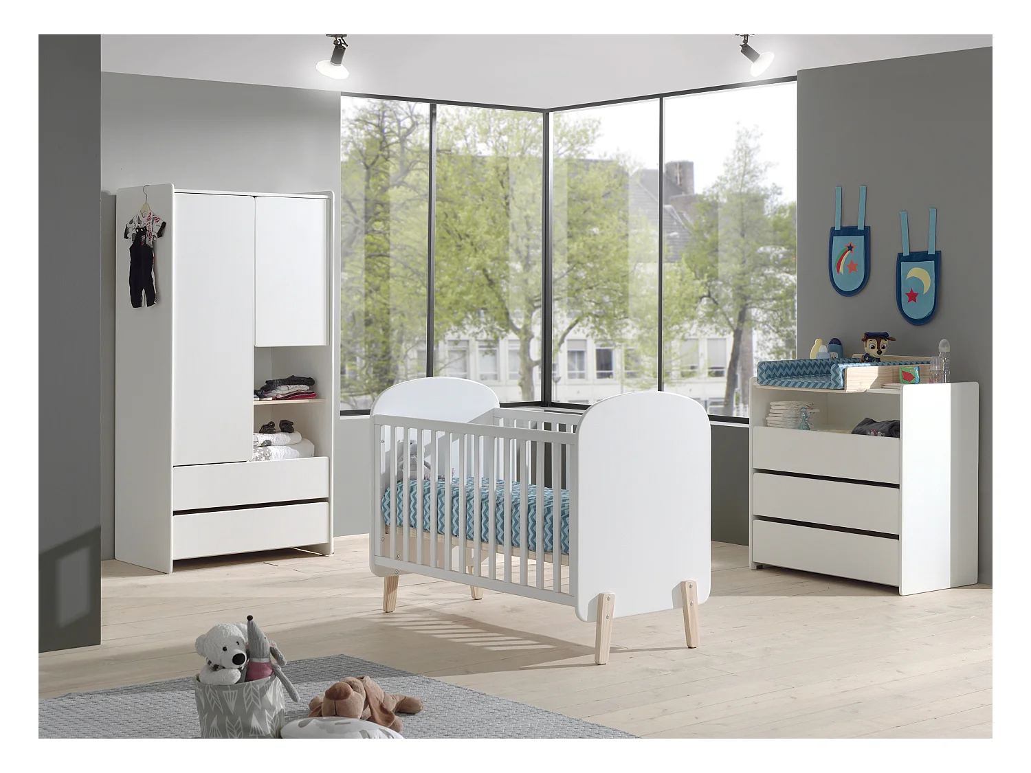Armoire 2 Portes & 2 Tiroirs "Kiddy" 90cm Blanc