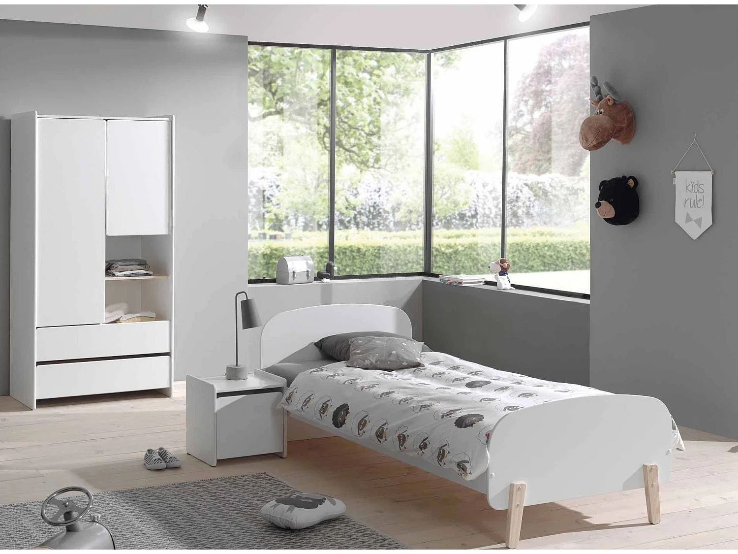 Armoire 2 Portes & 2 Tiroirs "Kiddy" 90cm Blanc