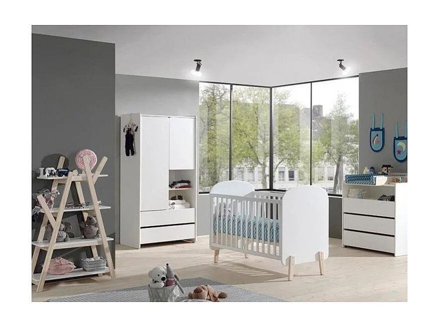 Armoire 2 Portes & 2 Tiroirs "Kiddy" 90cm Blanc