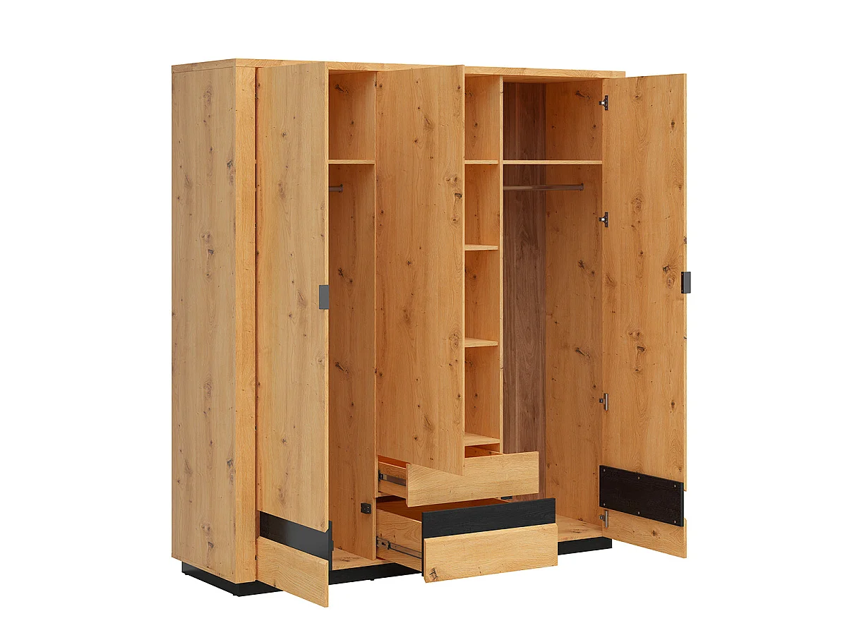 3-door 2-drawer wardrobe with LED Glenn Wood and Black