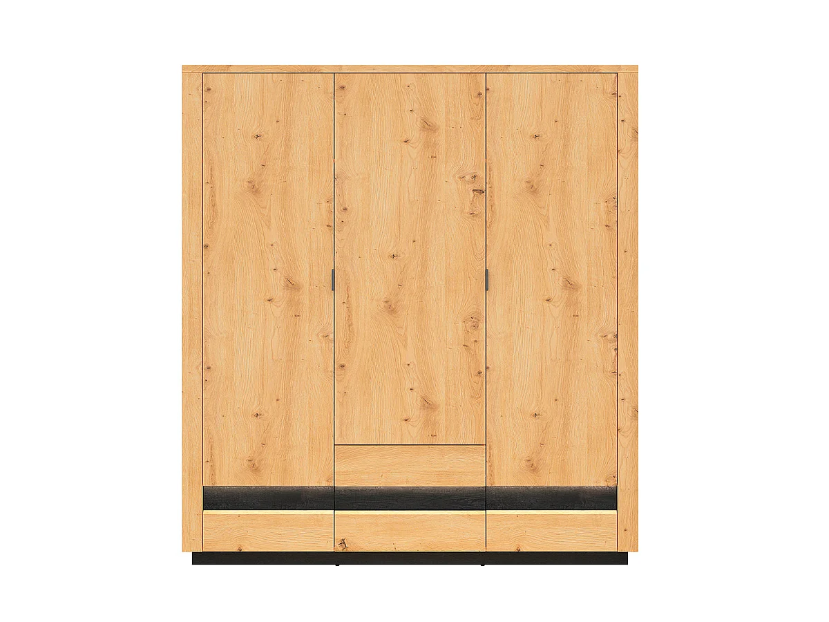3-door 2-drawer wardrobe with LED Glenn Wood and Black