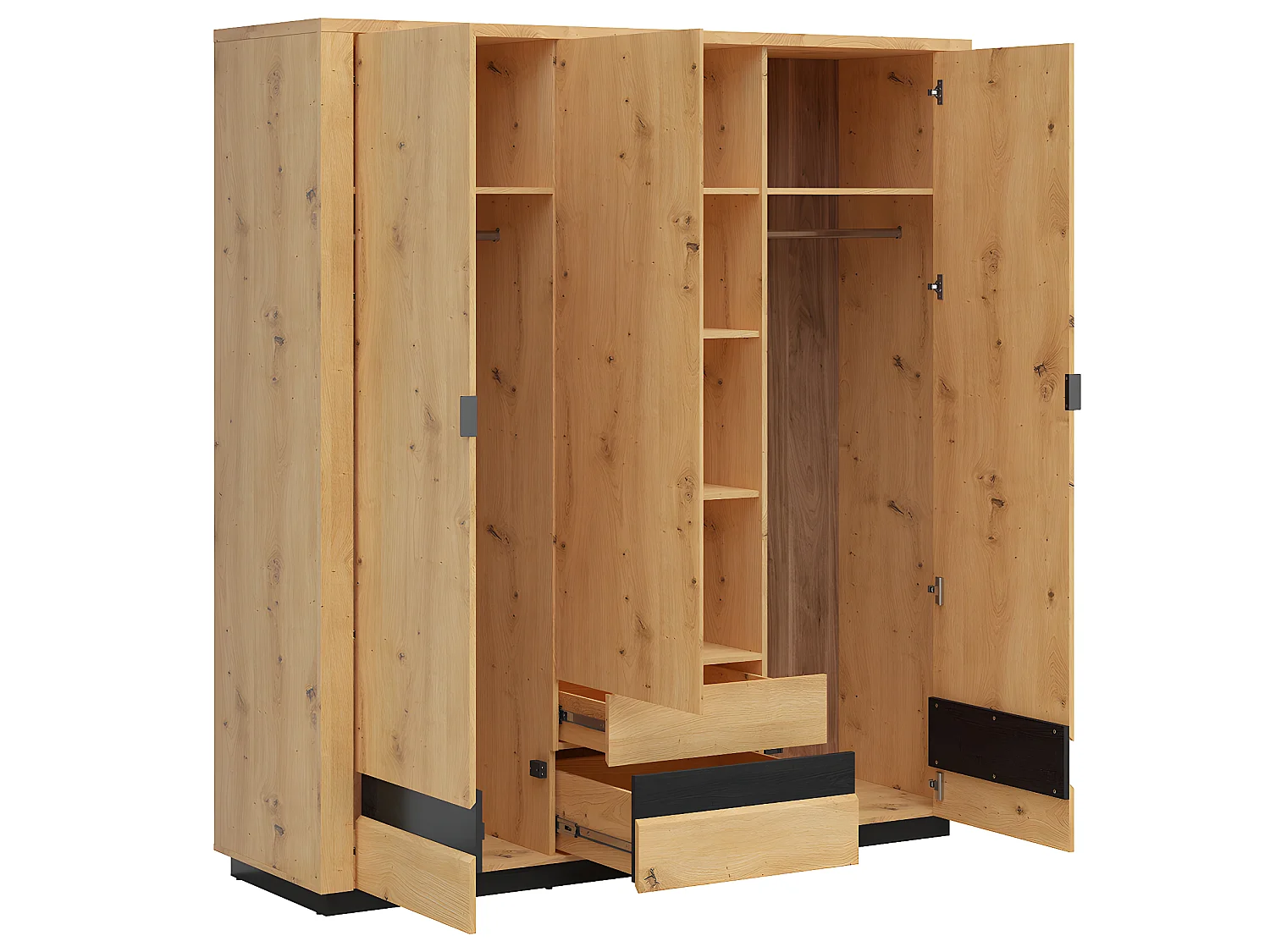 Armário 3 portas 2 gavetas Glenn madeira e preto 199cm