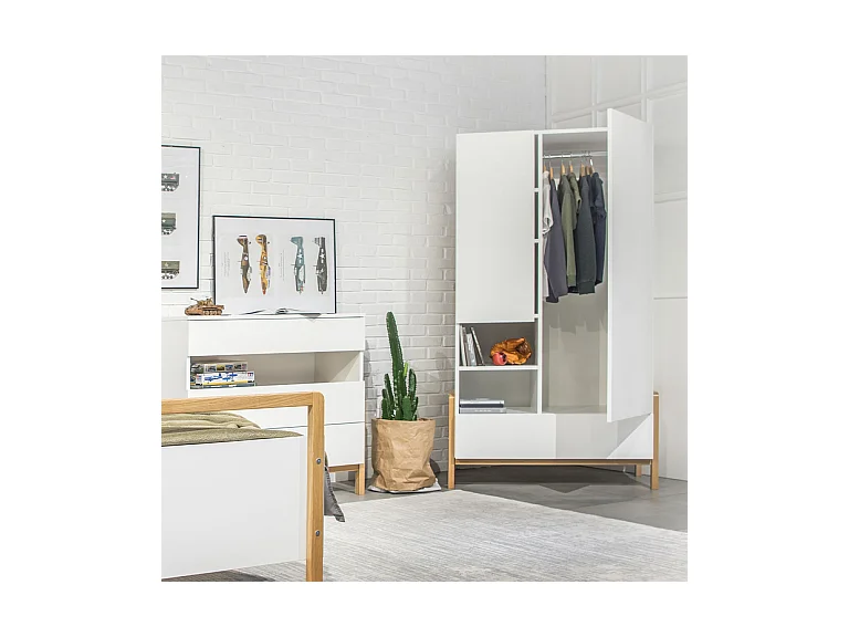 Kocot Kids Victor 2-deurs kast met 1 lade - Wit en Eiken