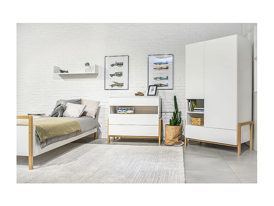 Armário 2 portas 1 gaveta branco e madeira 180cm