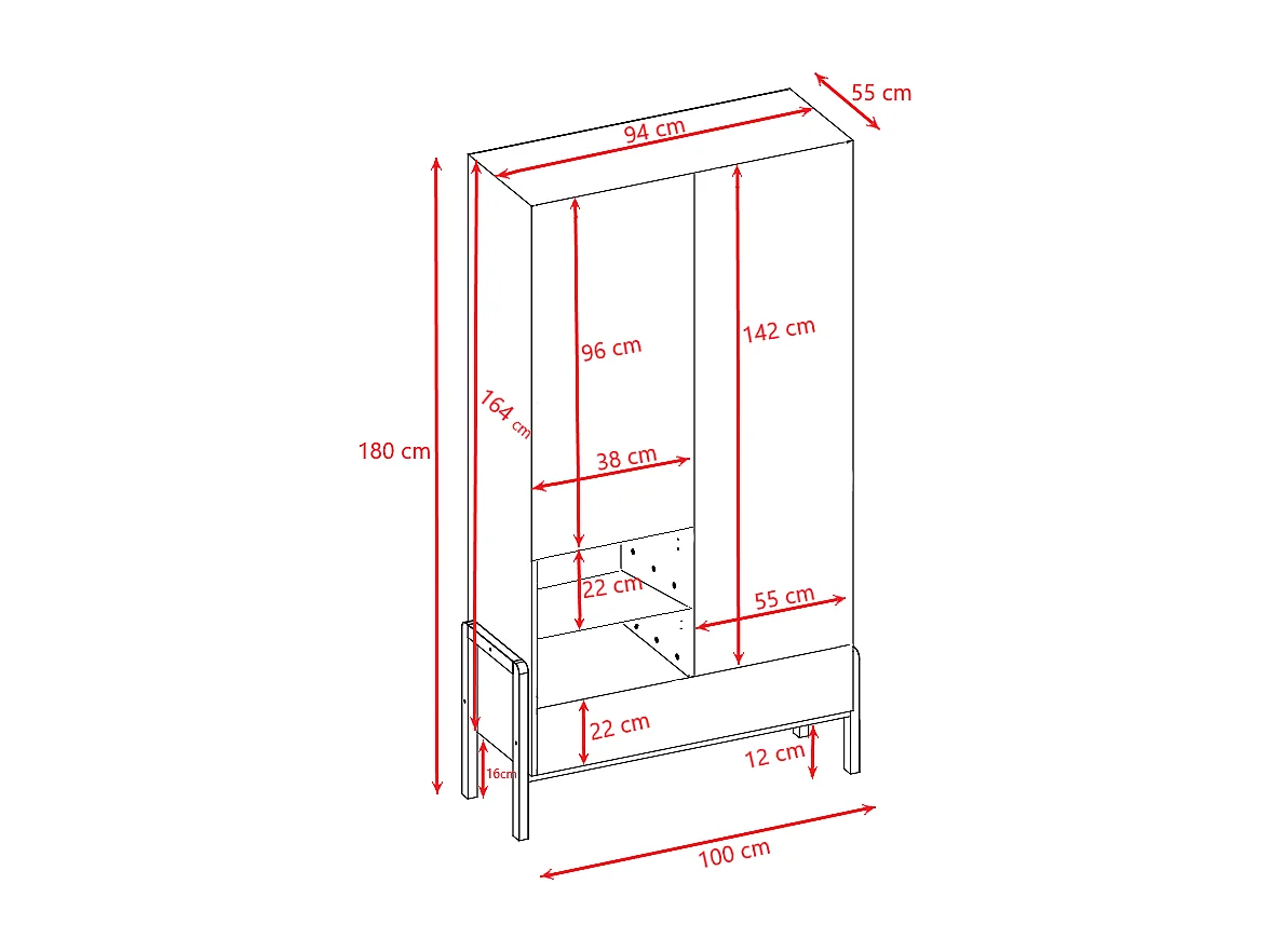 Armário 2 portas 1 gaveta branco e madeira 180cm
