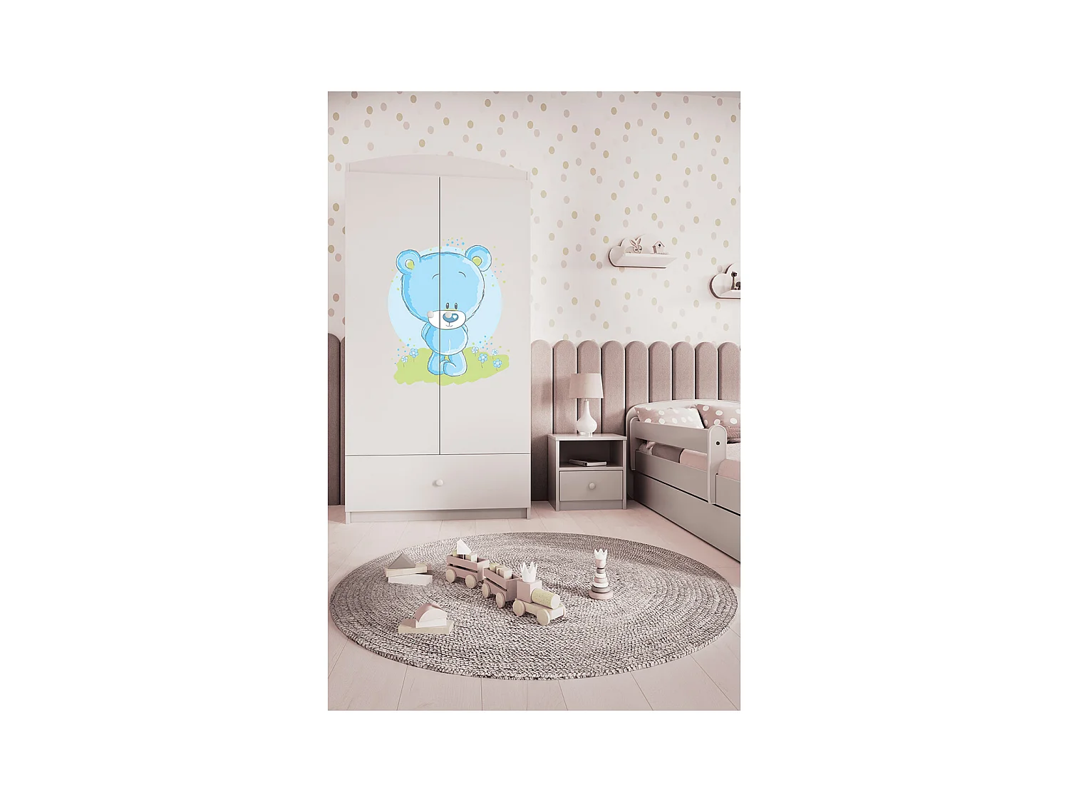 Schrank 2 Türen 1 Schublade Kocot Kids Babydream Bär blau - Weiß