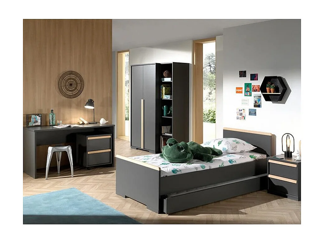 Armoire 2 Portes "London" 195cm Gris Anthracite