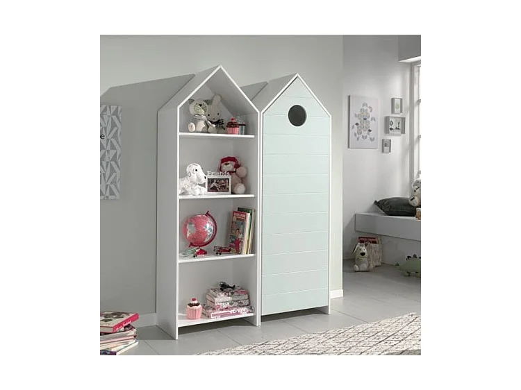 Armario infantil 1 puerta cabaña playa madera lacada verde menta Camila