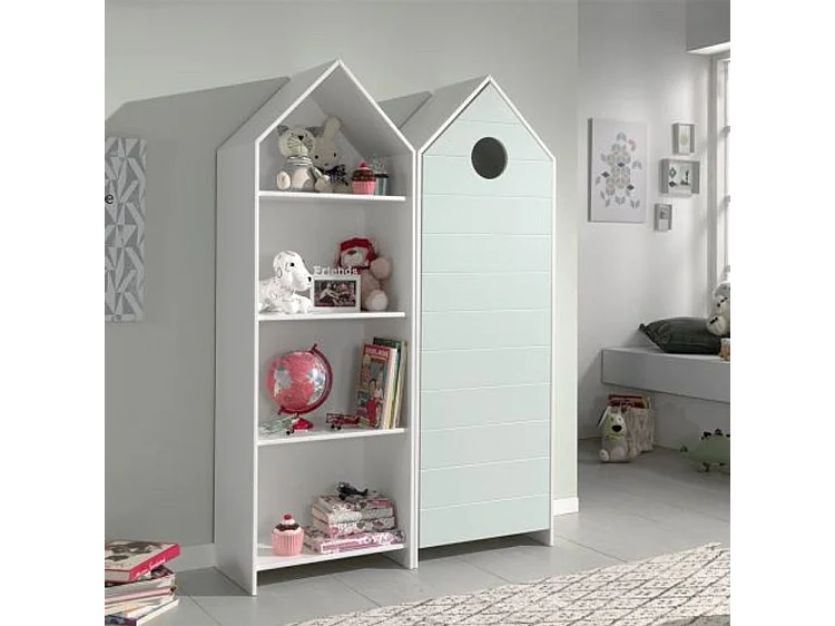 Kinderkledingkast 1 deur strandhuisje gelakt hout mintgroen Camila