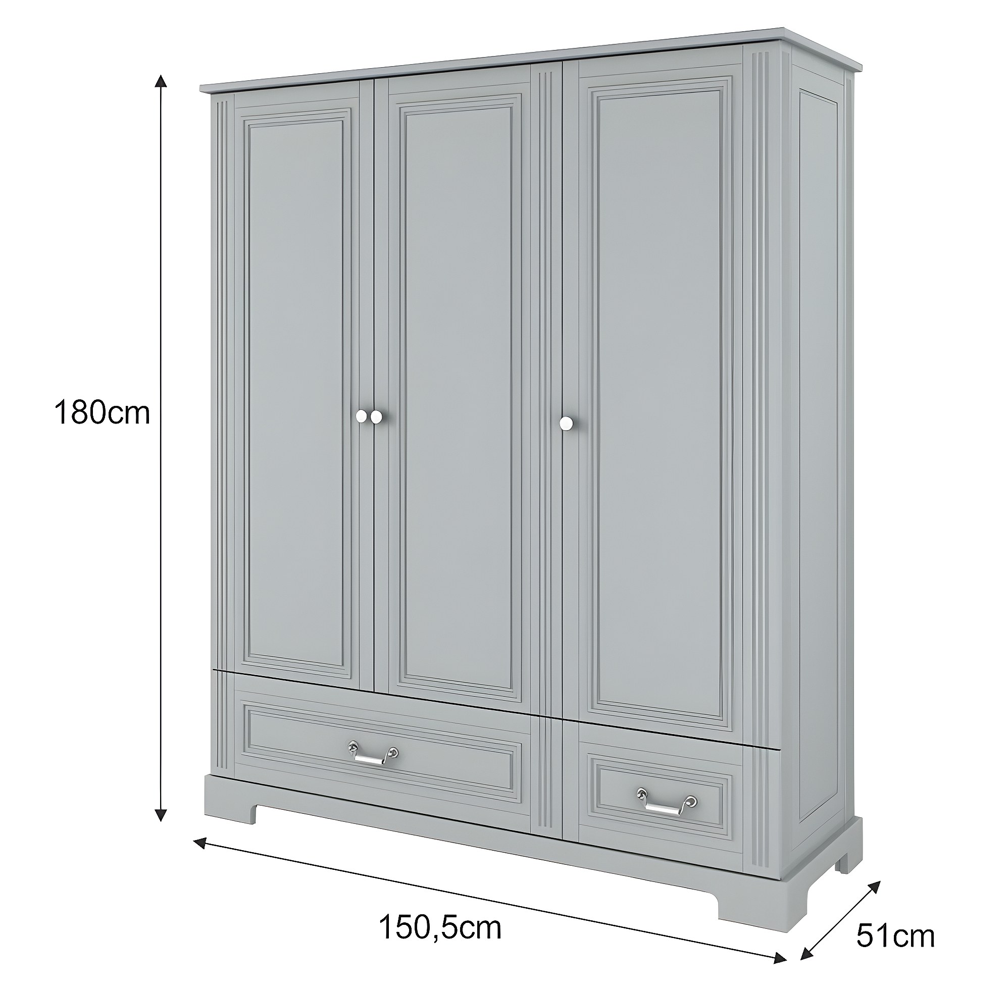 Armoire 3 portes 2 tiroirs Ines Gris