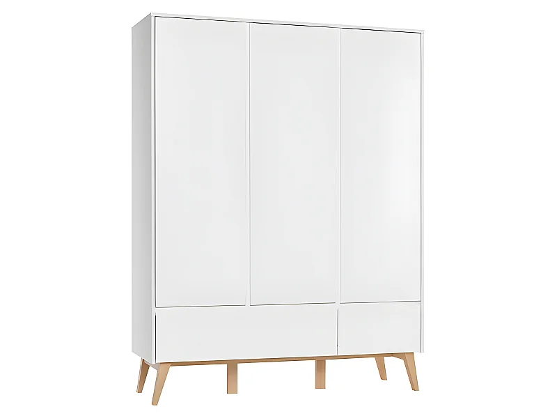 Armoire 3 portes 2 tiroirs Swing - Blanc et bois