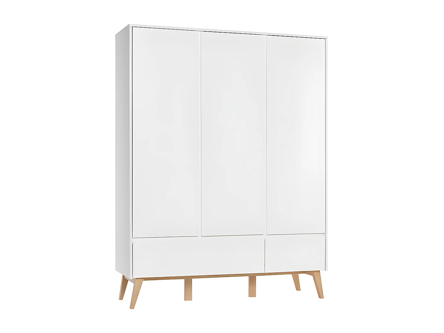 Armoire 3 portes 2 tiroirs Swing - Blanc et bois