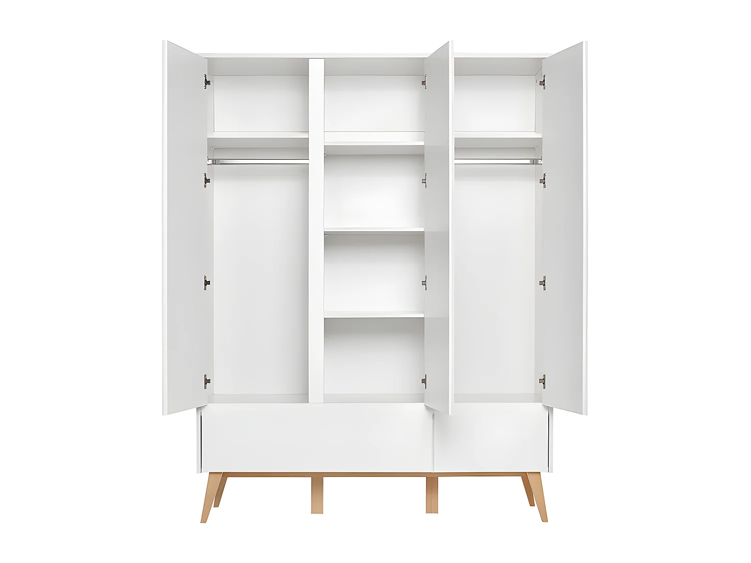Armoire 3 portes 2 tiroirs Swing - Blanc et bois