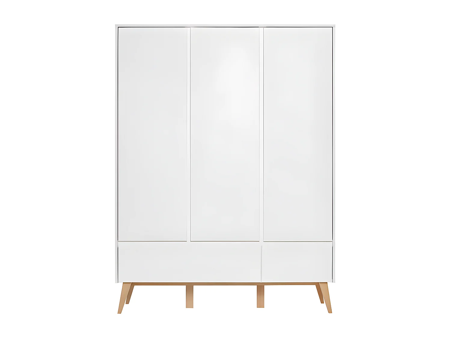 Armoire 3 portes 2 tiroirs Swing - Blanc et bois