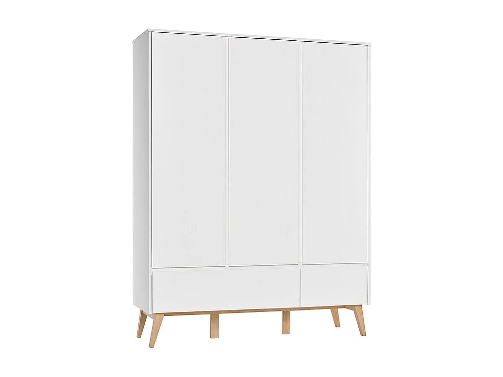 Armoire 3 portes 2 tiroirs Swing - Blanc et bois