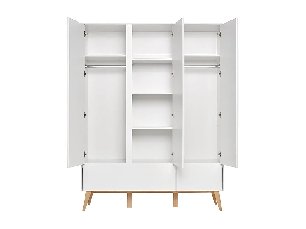 Armoire 3 portes 2 tiroirs Swing - Blanc et bois